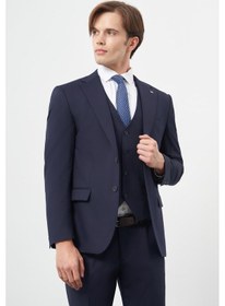 Resim İmza Lacivert Mono Yaka Yelekli 6 Drop Slim Fit Dar Kesim Basic Takim Elbise 1001245386 Lacivert 