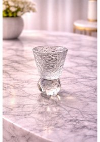 Resim 6 Kişilik Cam Elmas Ayaklı Kahve Yanı Bardağı Bardak 50ml Şeffaf 