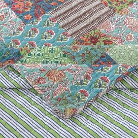 Resim Greenland Home Jasmin Boho Tarzı Ters Çevrilebilir Örtü Yorganı, 127x152 cm, Yeşim Taşı 