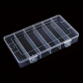 Resim 1 Adet Şeffaf 6 Bölmeli Kirpik Aleti Saklama Kutusu, Kapaklı Taşınabilir Plastik Organizatör - Güzellik Araçları, Takı ve Şekerler İçin Toz Geçirmez Dayanıklı Kılıf, Sabit Mil Bağlantılı, 20.8x12.5x3.3 cm 