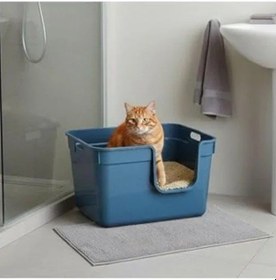 Resim Mavi 54x40x32 Yarı Açık Kedi Tuvaleti, Konforlu Ve Pratik Açık Ahşap 