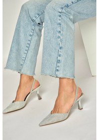 Resim Fox Shoes Y820444214 Gümüş Simli Sivri Burun Kadın Topuklu Ayakkabı Gümüş 