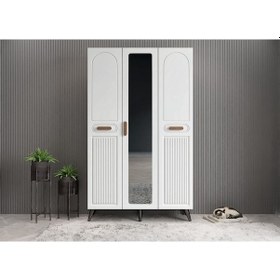 Resim Monere Membran 3 Kapaklı Portmanto Montaj Dahil Füme Beyaz 105 Cm 