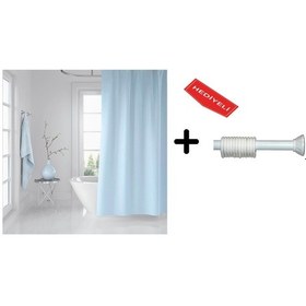 Resim Zethome Banyo Duş Perdesi 0010 Mavi 120x200 Perde Borusu Askı Aparatı 90x130 Hediyeli Mavi 