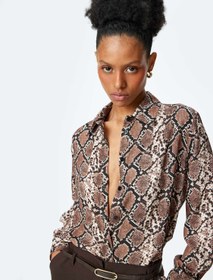 Resim Yılan Derisi Desenli Uzun Kollu Viskon Gömlek 