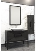 Resim Omente 100 Cm Banyo Dolabı - Siyah (Boy Dolap Dahil) 