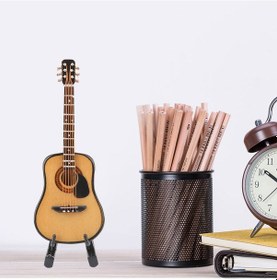 Resim Fosenze Ahşap Mini Gitar Modeli, Ev Ofis Dekorasyonu, Hediyelik Kutulu 10cm Akustik Gitar Figürü 