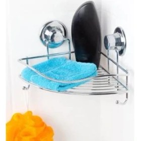 Resim Vakumlu Banyo Duvar Rafı Şampuanlık Kancalı Köşe Rafı Krom 