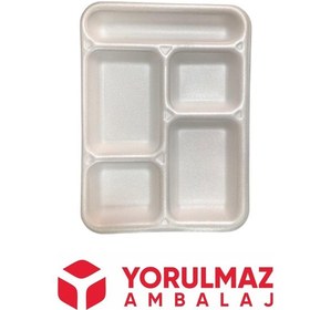 Resim Yorulmaz Ambalaj 5 Bölmeli Kullan At Köpük Tabak 100 Adet 