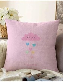 Resim RealHomes Çift Taraflı Pembe Zeminde Pembe Bulutlu Baby Shower Çocuk Odası Raşel Örme Yastık Kırlent Kılıfı, Sonil-K4370p-43x43cm 