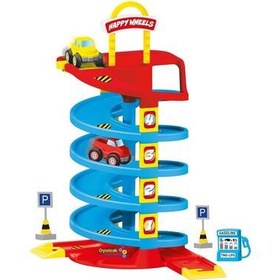Resim Dolu Oyuncak Büyük Garaj Seti 5 Katlı Spiral Yol 38 Parça 60 Cm 