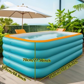 Resim 259,99 cm/4 katlı PVC şişme havuz, büyük boyutlu açık hava havuzu, mavi ve beyaz, yeşil turuncu, yaz partileri, festivaller ve aile buluşmaları için ideal, bahçe ve arka bahçe için rahatlatıcı havuz 