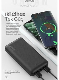 Resim Jopus 20000mah Powerbank - Led Işık Göstergeli - Taşınabilir Şarj Cihazı Siyah 