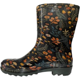 Resim Emek Kadın Yeşil - bej 23 Cm Çiçek Desenli Kısa Bahçe Yağmur Çizmesi EMKK809-420 