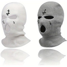 Resim Userfriendly11 Siyah Beyaz Gri 2 Adet Balaklava Yüz Maskesi Yumuşak Akrilik Kış Sporları 3 Delik Tasarım Elde Yıkanabilir Beyaz+gri 