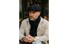 Resim Erkek Siyah Kasket Peaky Blinders Kaşe Kumaş Şapka Kasket 