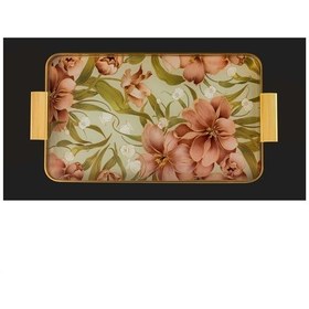 Resim Arow Tepsi Metal Cam Desenli Yeşil Pembe 24x40 Cm Gld Tr-1209 Çok Renkli 