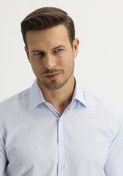 Resim Açık Mavi Uzun Kol Slim Fit Desenli Pamuklu Gömlek Kigili