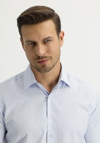 Resim Açık Mavi Uzun Kol Slim Fit Desenli Pamuklu Gömlek 