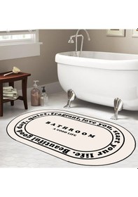 Resim Bathroom Yazılı, Yazılı Banyo Paspası, Dekoratif Paspas, 60x100 Krem 