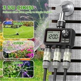 Resim Konk Tools Dijital 3 Çıkışlı Otomatik Bahçe Sulama Zamanlayıcısı - Yağmur Geciktirmeli Akıllı Sulama Saati 