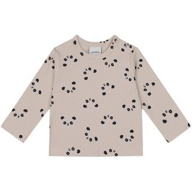 Resim Antebies Bambu, Bej Panda Desenli Beli Lastikli Bağcıklı Uzun Kollu Erkek Kız Bebek Tshirt Pantolon Set Krem 