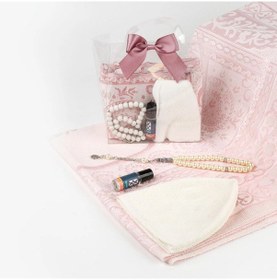 Resim Seccade + Tesbih + Takke + Esans Seti Çantalı Asetat Kutu, Bordo Bordo 110 x 64 