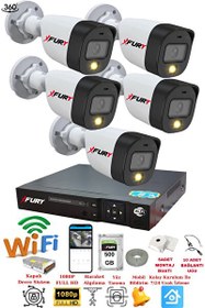 Resim Fury 5 Kameralı 1080P 2 MP Görüntü Gece Renkli Full HD Ultra LED Gece Renkli Güvenlik Kamerası Seti 500 GB 