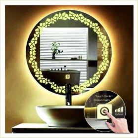 Resim Dnr-MirrorDnr-Mirror 80 cm Günışığı Ledli Tasarım Kumlamalı Dokunmatik Tuşlu Banyo Aynası Makyaj Aynası Işıklı Ayna 
