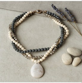 Resim Buzlu Siyah Akik Beyaz Akik Kristal 3 Sıralı Nazar Koruması, Zihi Çok Renkli 