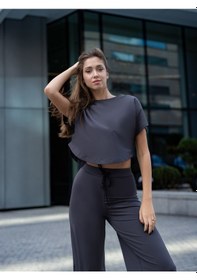 Resim Lismina Yuvarlak Kesimli Yoga Tişörtü Antrasit 