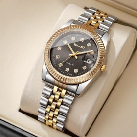 Resim 1 Adet Erkek ve Kadınlar İçin Şık Günlük & İş Kuvars Kol Saati, Kronograf, Tarih & Gün Göstergeli, Altın Tonlu Markalar, Alaşım Metal Kordon, Siyah Kadran - Ona Mükemmel Hediye, Resmi Aksesuar, Modern Zaman Ölçer, Dayanıklı Kordon, Stil Sahibi Erkek ve Kadın Kronograf Saat 