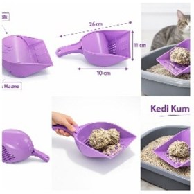 Resim Kapaklı Kedi Kumu Küreği Elekli Ergonomik Saplı Dayanıklı Plastik Kum Temizleme Küreği 26 Cm 