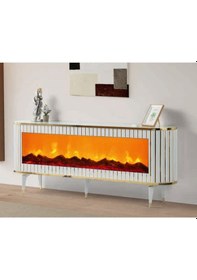 Resim Bera Marmo - Gold Şömineli Gamze Tv Sehpası Beyaz - Gold 