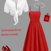 Resim Şık Kadın Moda Elbise Takımı, Düz Renk Basit Uzun Kollu Gömlek ve Hemli Uzun Etek 2 Parça Set, Polyester Elastan, Tüm Mevsim Giyim, Yaka Yaka, Kumaş, 260 g/m², Resmi Etkinlik Kıyafeti | Minimalist İki Parça Set | Polyester Karışımı 