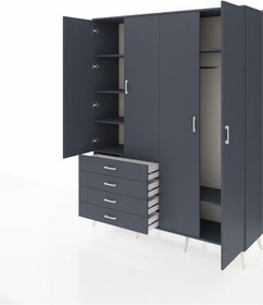 Resim Hyperion Gardrop 6 Raflı 4 Çekmeceli Tek Askılı 176x44x221 Antrasit-antrasit Antrasit 