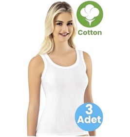 Resim Tezzgelsin Kadın 3'lü Geniş Askılı Çizgili Raporlu Penye Kaşkorse Atlet Beyaz 