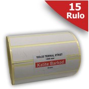 Resim 100X20 Termal Etiket 15 Rulo Barkod Etiketi Kalite Barkod 