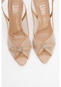 Resim Luvishoes Luvi Shoes Elyse Bej Rugan Fileli Kadın Yüksek Topuklu Abiye Ayakkabı Bej 