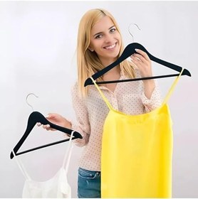 Resim Askıcı 12 Adet Ahşap Görünümlü Elbise Askısı Siyahaa-8697623589757 