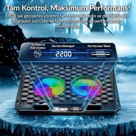 Resim Odin Rgb Işıklı Gaming 2200RPM Çift Fan LED Display Laptop Notebook Soğutucu Stand 