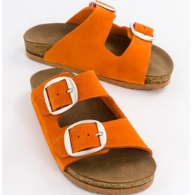 Resim Luvishoes 101 Hakiki Deri Turuncu Süet Kadın Terlik Turuncu 