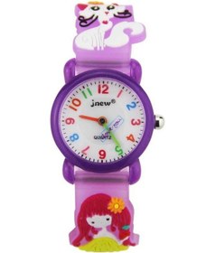 Resim Sones Jnew A335-86264 Çocuk Karikatür 3d Yavru Kedi Balık Yakalama Silikon Su Geçirmez Kuvars Saat Mor 