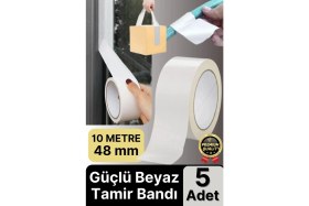 Resim 5 Adet Ekstra Güçlü Dayanıklı Su Geçirmez Sızdırmaz Yalıtım Izolasyon Beyaz Tamir Bandı 10 mt 48 mm 