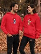 Resim NewCabin Yeni Sezon Yeni Yıla Özel Sevgili Kombini Kırmızı Renk Içi Polarlı 2'li Hoodie 