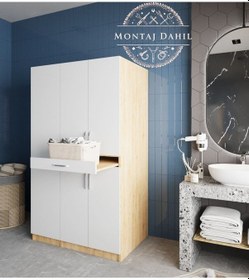 Resim Tina Çamaşır Ve Kurutma Makinesi Dolabı Banyo Dolabı Meşe Beyaz Beyaz - Meşe 