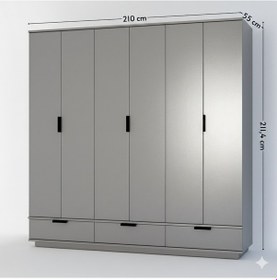 Resim Armi 6 Kapaklı 3 Çekmeceli Gardırop Metalik Gri Metalik Gri 