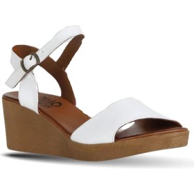 Resim Bueno Shoes Beyaz Deri Kadın Dolgu Topuklu Sandalet 01WE3904 01WE3904 