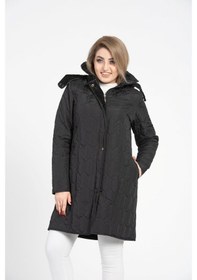 Resim Vetre Kadın Kapitone Mont (95 Cm) Siyah Büyük Beden 1016 Çok Renkli 