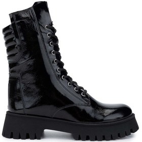 Resim Tamer Tanca Kadın Hakiki Deri Siyah Rugan Casual Bot 1059 5013 Bn Bot Sk24-25 Sıyah Krsk Rgn Siyah Kırısık 